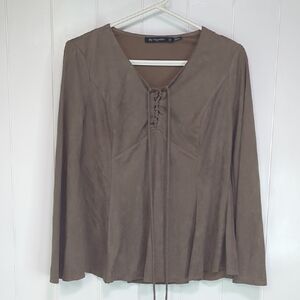❤️5/$25 By Together Clothing Brown Lace-Up Women's Top